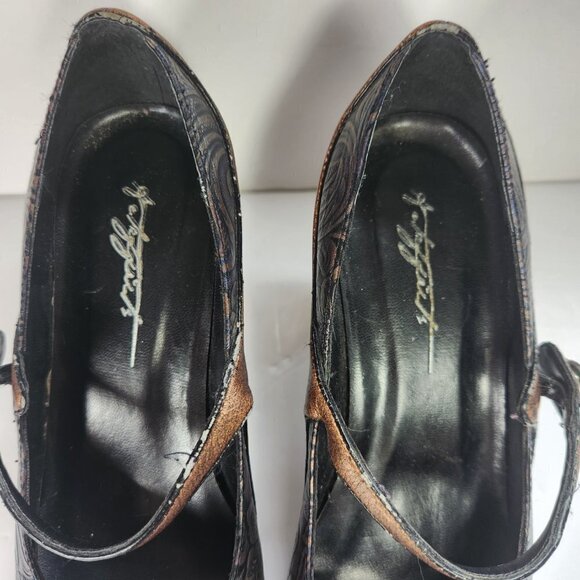 Art Effects Shoes Heels Size 7 Embossed Tooled Leather Look Square Toe 2 3/4" - Picture 10 of 13